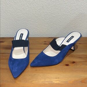 Nine West Blue Suede Mules with Black Strap